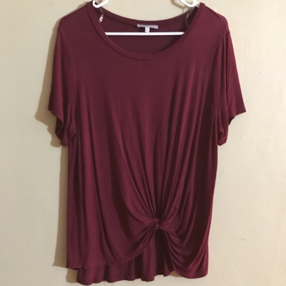 Burgundy front tie short sleeve shirt